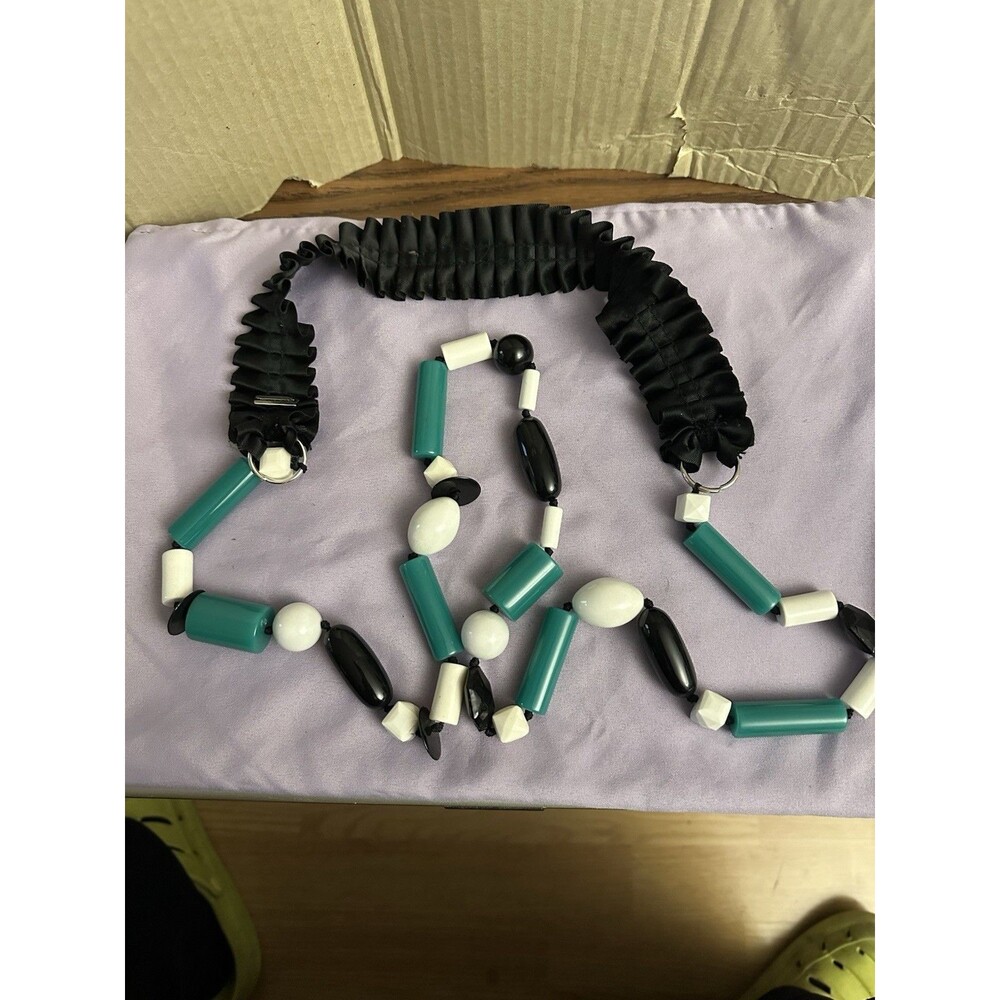 Subversion Necklace By Justin Giunta Chunky Beads 26” Drop, Green, Black, White